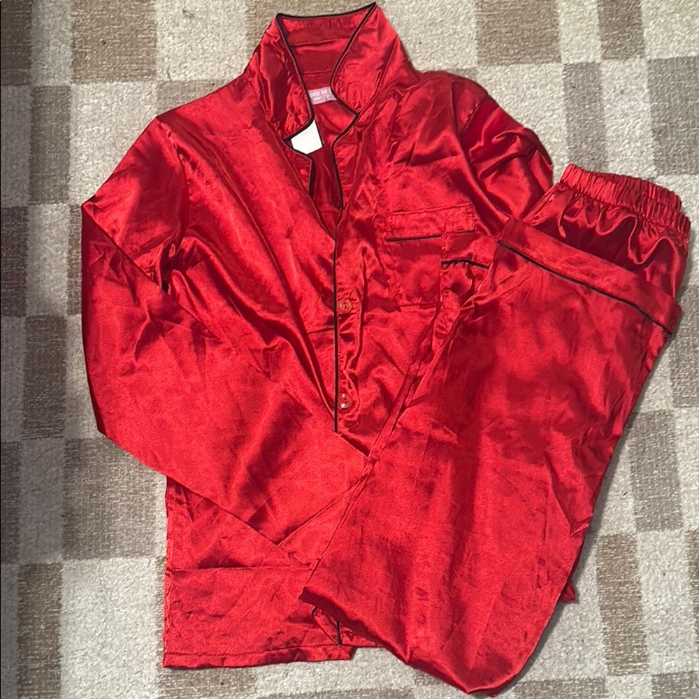 Love to Sleep Red Satin Pajama Set